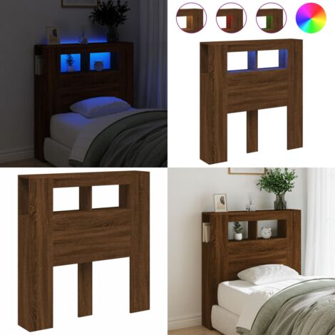 Cabecero LED madera ingeniería roble marrón 100x18,5x103,5 cm - Luz led rgb - Madera de ingeniería
