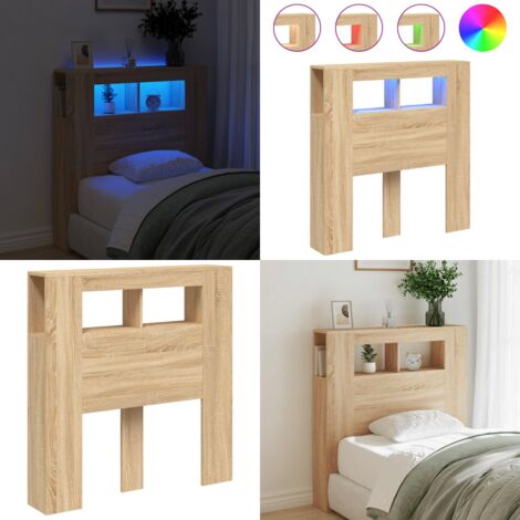 Cabecero LED madera ingeniería roble Sonoma 100x18,5x103,5 cm - Luces LED RGB - Madera de ingeniería