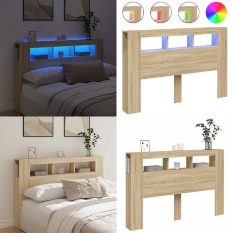 Cabecero LED madera ingeniería roble Sonoma 160x18,5x103,5 cm - Luces LED RGB - Madera de ingeniería