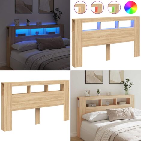 Cabecero LED madera ingeniería roble Sonoma 180x18,5x103,5 cm - Luces LED RGB - Madera de ingeniería