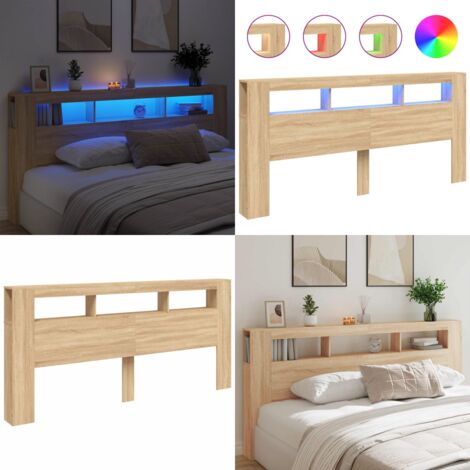 Cabecero LED madera ingeniería roble Sonoma 220x18,5x103,5 cm - Madera de ingeniería - Luces LED RGB