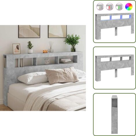 Cabecero LED - vidaXL Cabecero LED madera ingeniería gris hormigón 200x18,5x103,5 cm - Diseño moderno
