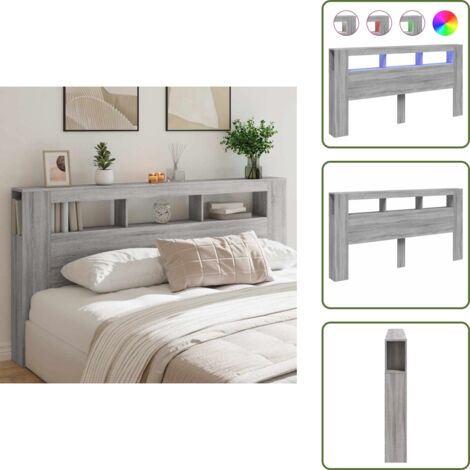 Cabecero LED - vidaXL Cabecero LED madera ingeniería gris Sonoma 200x18,5x103,5 cm - Decoración de dormitorio