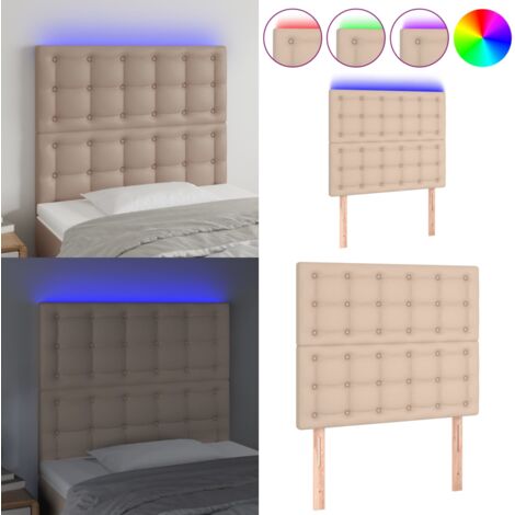 Cabecero luces LED cuero sintético capuchino 100x5x118/128cm - Luces LED - Cuero sintético