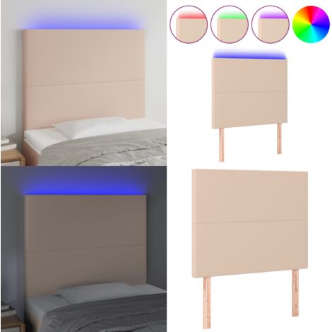 Cabecero luces LED cuero sintético capuchino 100x5x118/128cm - Luces LED - Cuero sintético