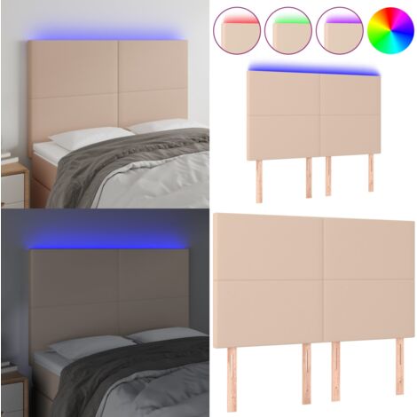 Cabecero luces LED cuero sintético capuchino 144x5x118/128cm - Luces LED - Cuero sintético