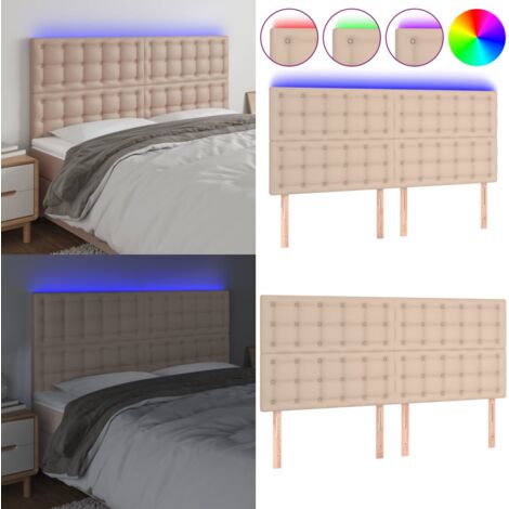 Cabecero luces LED cuero sintético capuchino 180x5x118/128 cm - Luces LED - Cuero sintético