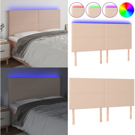 Cabecero luces LED cuero sintético capuchino 200x5x118/128cm - Luces LED - Cuero sintético