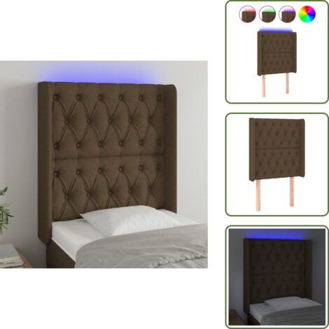 Cabecero marrón oscuro - vidaXL Cabecero con LED de tela marrón oscuro 83x16x118/128 cm - Cabecero ajustable
