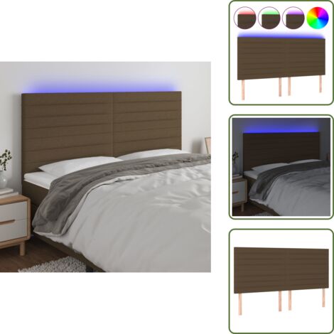 Cabecero marrón oscuro - vidaXL Cabecero con luces LED tela marrón oscuro 200x5x118/128 cm - Cabecero ajustable