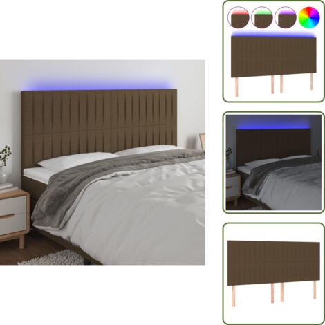 Cabecero marrón oscuro - vidaXL Cabecero con luces LED tela marrón oscuro 200x5x118/128 cm - Cabecero ajustable