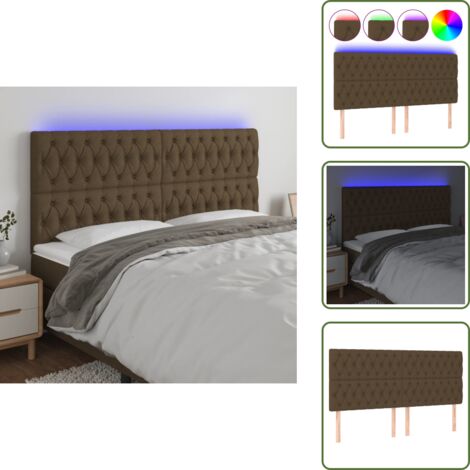Cabecero marrón oscuro - vidaXL Cabecero con luces LED tela marrón oscuro 200x7x118/128 cm - Cabecero ajustable