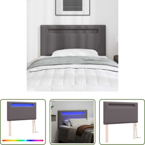 Cabecero moderno -  Cabecero LED Gris 90 cm Cuero sintético