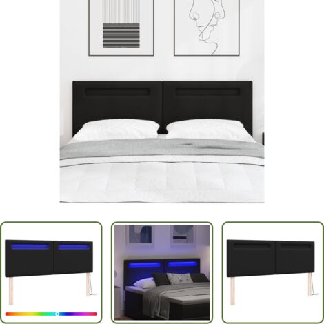 Cabecero moderno -  Cabecero LED Negro 144 cm Cuero sintético