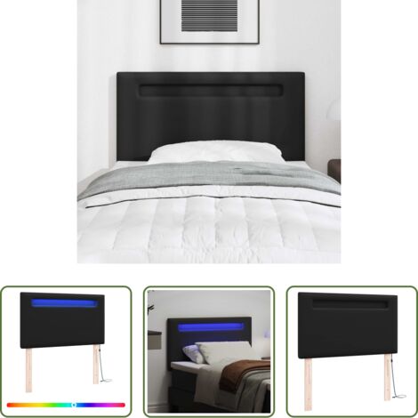 Cabecero moderno -  Cabecero LED Negro 90 cm Cuero sintético