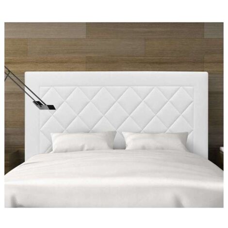 Cabecero Romo tapizado en polipiel blanco. 130 cm (alto), 145 cm (ancho), 7 cm (fondo).