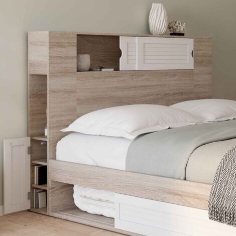 Cabecero SALEM 140 CM con almacenaje de madera y blanco
