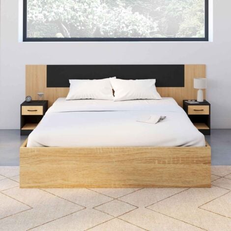 Cabecero SAPA con mesillas regulables para cama de 140/160 cm, efecto madera y negro