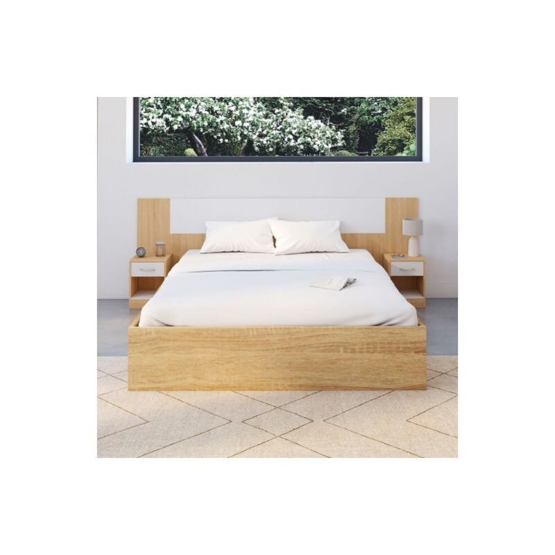 Cabecero sapa para cama 140 y 160 cm con mesillas efecto madera y blanco