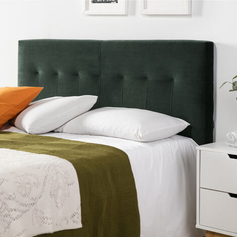 Cabecero tapizado PRAGA 140x100 cm Verde para Cama 135. Terciopelo. Patas de Madera. herrajes incluidos