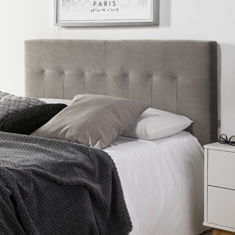 Cabecero tapizado PRAGA 160x100 cm Gris. Terciopelo. Patas de Madera. herrajes incluidos