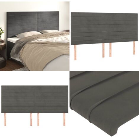 Cabecero Terciopelo Gris Oscuro 180x5x118/128 cm - Cabecero de cama terciopelo - Cabecero de cama gris oscuro