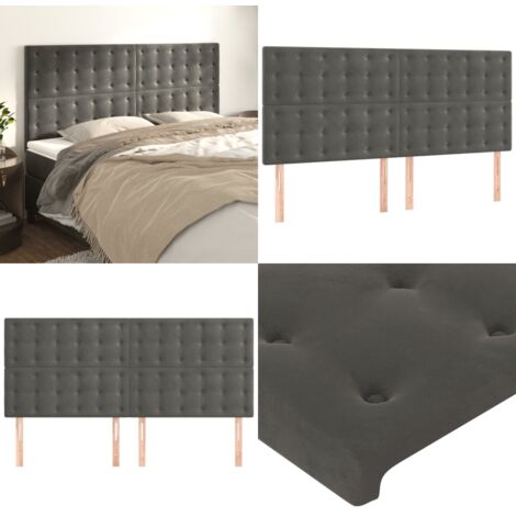 Cabecero Terciopelo Gris Oscuro 180x5x118/128 cm - Terciopelo - Cabecero gris oscuro
