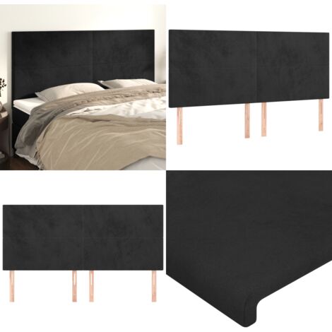 Cabecero Terciopelo Negro 180x5x118/128 cm - Terciopelo - Soporte para espalda