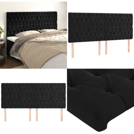Cabecero Terciopelo Negro 180x7x118/128 cm - Terciopelo - Cabecero negro