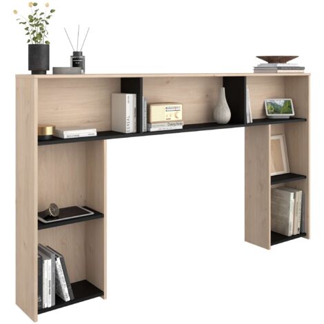 Cabecero Thalos de Dormitorio Estilo Industrial en Color Roble Jackson y Negro con 7 Estantes 182x104x22 cm