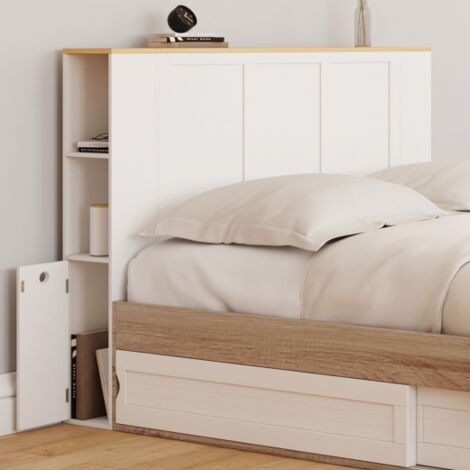 Cabecero VITO 145 CM con almacenaje blanco y tapa de madera