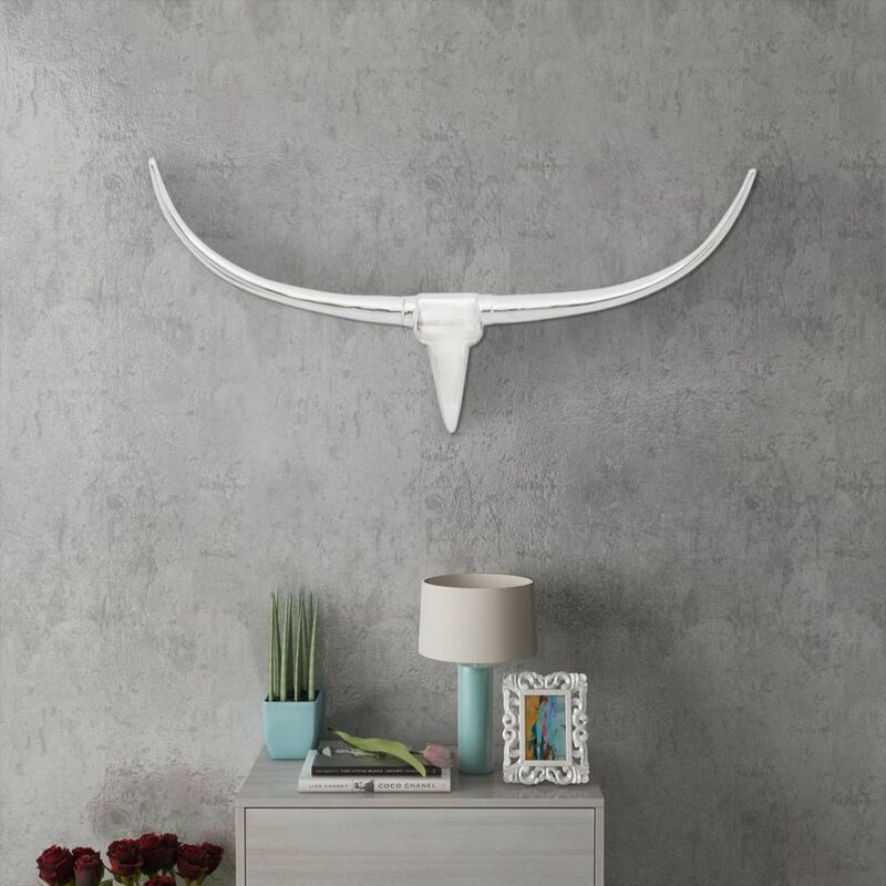 

Happyshopping - Cabeza de toro de aluminio decorativa para pared 100 cm (Plateada)