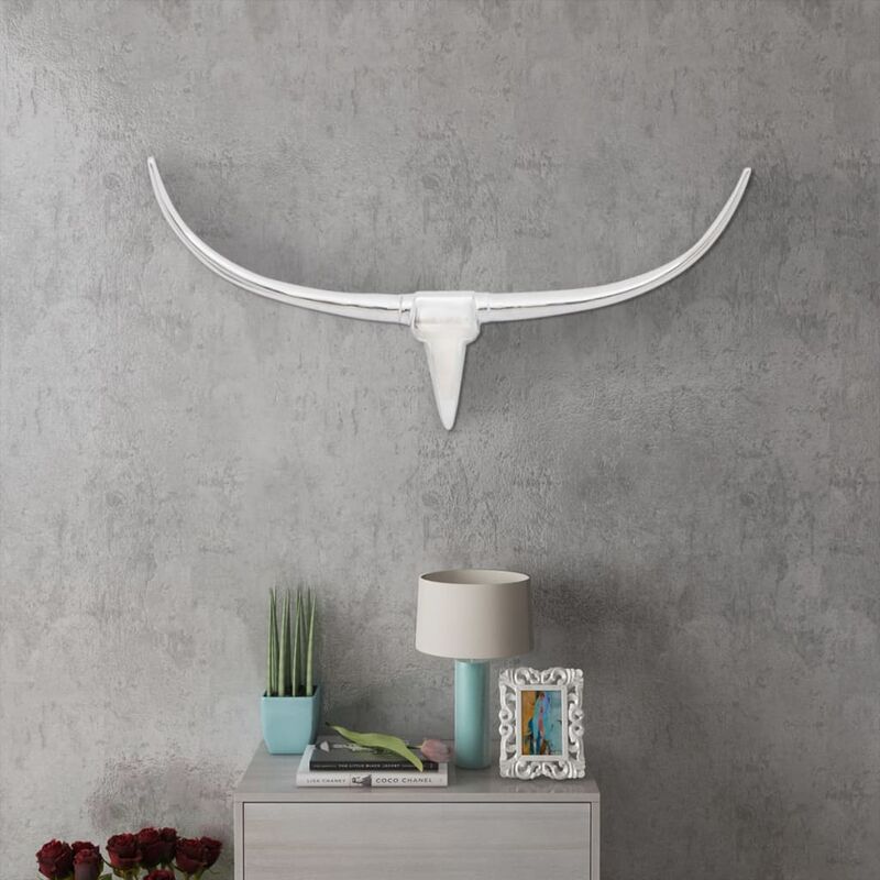 

Cabeza de toro de aluminio decorativa para pared 100 cm (Plateada) - Plateado