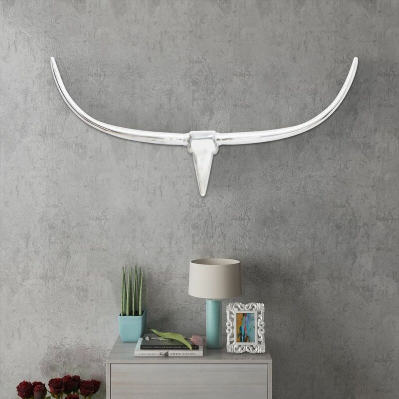 

Happyshopping - Cabeza de toro de aluminio decorativa para pared 125 cm (Plateada)