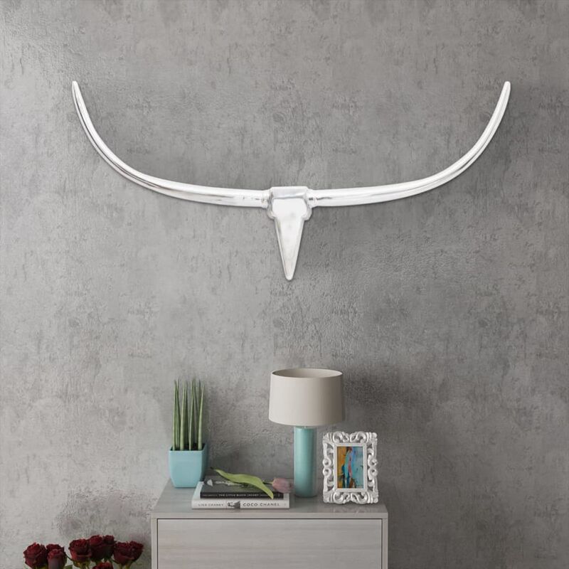 

Cabeza de toro de aluminio decorativa para pared 125 cm (Plateada) - Plateado