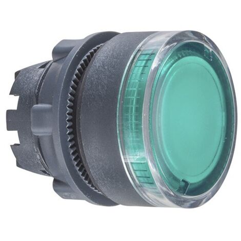 Cabeza pulsador luminoso diámetro 22 rasante verde embellecedor plástico