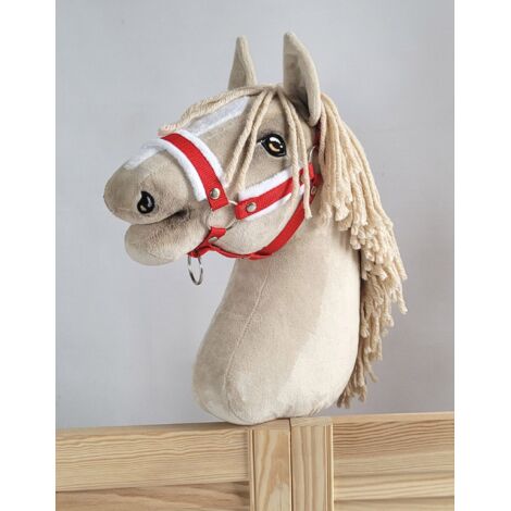 Cabezada de caballo ajustable Hobby Horse A3 roja con pelo blanco