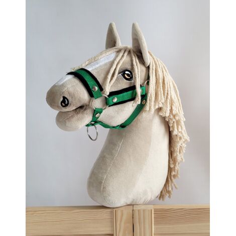 Cabezada de caballo ajustable Hobby Horse A3 verde con pelo negro