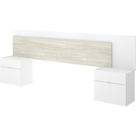 Cabezal con 2 Mesitas Blanco / Gris Malla  100x263x34 - ALICE