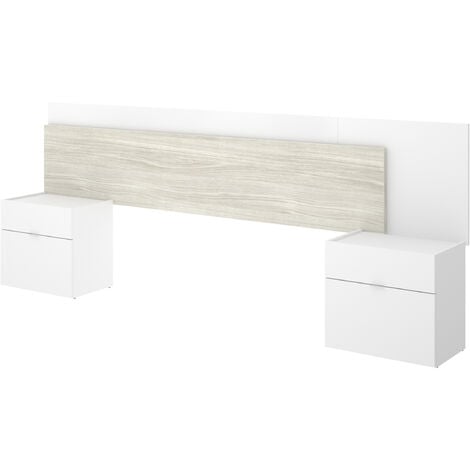 Cabezal con 2 Mesitas Blanco / Gris Malla 100x263x34 - ALICE - Blanco y Gris Malla