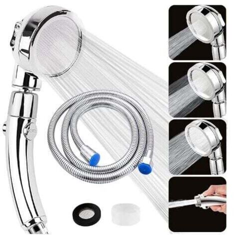Cabezal de ducha antical con manguera de 2 m y 3 modos, cabezal de ducha universal para baño, ahorro de agua, cabezal de ducha de alta presión con botón de interruptor, cromado.
