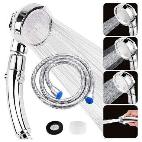 Cabezal de ducha, cabezal de ducha antical con manguera de 2 m y 3 modos, cabezal de ducha de baño universal ahorrador de agua, cabezal de ducha de alta presión con botón interruptor, cromado