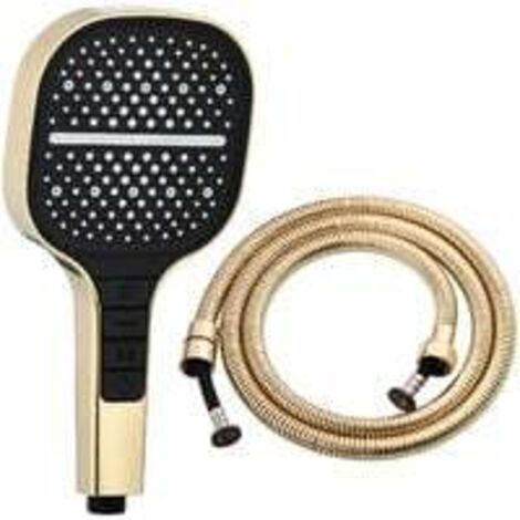 Cabezal de ducha cuadrado grande con control de una mano, cabezal de ducha de alta presión con 7 modos de ducha, circonita dorada y manguera de 1,5 m.