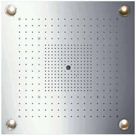 Cabezal de ducha de 720 x 720 mm con iluminación de acero inoxidable