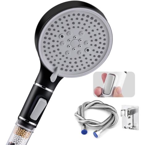 Cabezal de ducha de alta presión de 120 mm con manguera de 2 m y soporte, ducha de mano con 5 patrones de rociado, ahorro de agua, filtración de 4 capas, potente para agua dura, con
