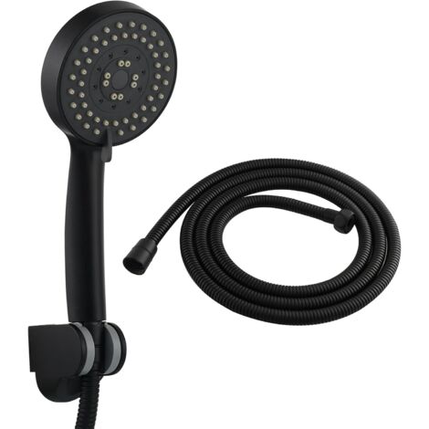 Cabezal de ducha de alta presión, juego de ducha de plástico con 5 chorros y montaje en pared, color negro