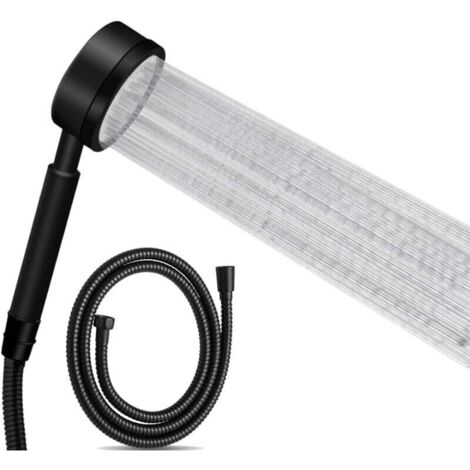 Cabezal de ducha de alta presión KZQ con manguera de 1,5 m, ahorrador de agua, fabricado en acero inoxidable 304, fácil instalación y limpieza, color negro.
