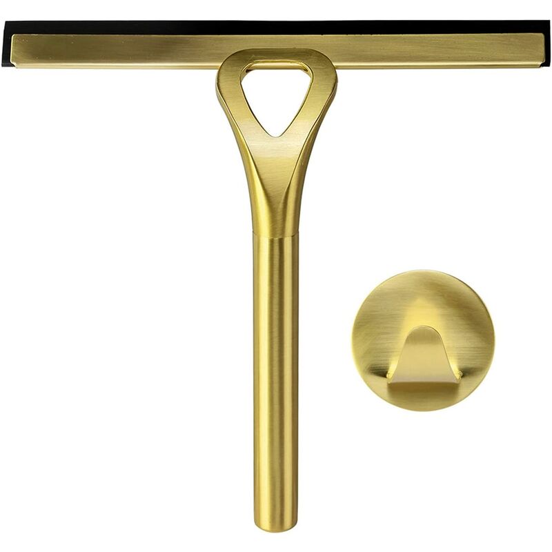 

Cabezal de ducha de color dorado con gancho, raspador de acero inoxidable para el hogar, limpiaparabrisas para baño, cocina, baño, espejo, vidrio,