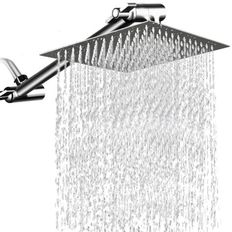 Cabezal de ducha de lluvia de alta presión, 30 cm (12") con brazo de extensión de 28 cm (11"), revestimiento de teflón, acero inoxidable cromado cuadrado, efecto cascada de cobertura total.