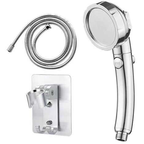 Cabezal de ducha de mano de alta presión sin taladro con interruptor de pausa de encendido/apagado, 3 patrones de rociado, cabezal de ducha (níquel cepillado) + soporte + manguera